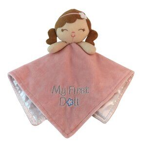 Baby Starters Pink Baby Doll Lovey 13" My First Doll Satin Back Brunette